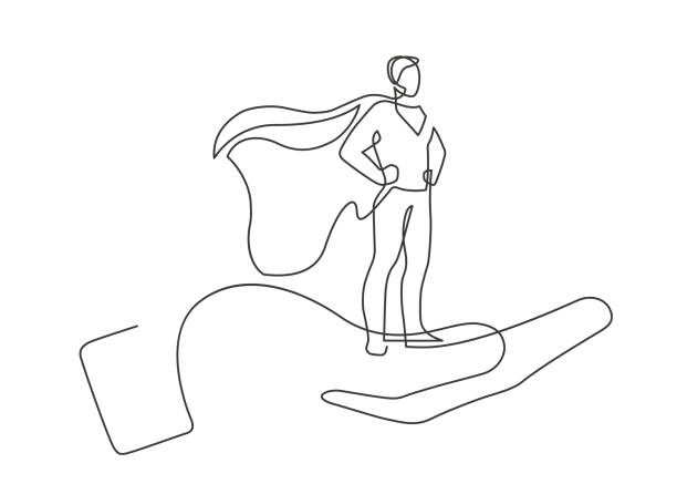 illustrations, cliparts, dessins animés et icônes de main super une ligne - héros