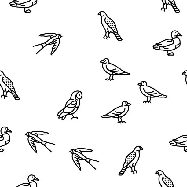 Vector illustration of Bird Flying Animal With Feather Vector Seamless Pattern