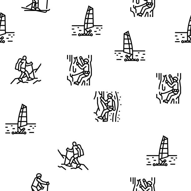 Extreme Sport Sportsman Activity Vector Seamless Pattern Extreme Sport Sportsman Activity Vector Seamless Pattern Thin Line Illustration bike acrobatics stock illustrations