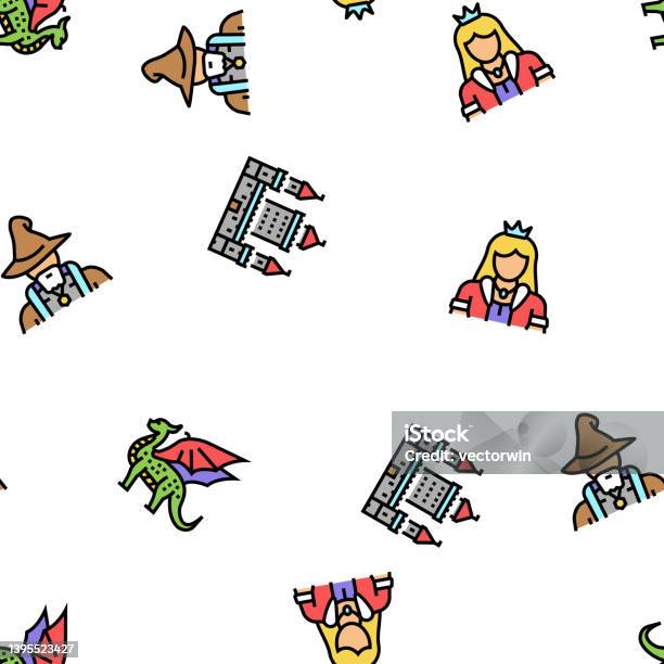 Cartoon Tale Pattern Fairy Tale Magical Story Book Vector Seamless Pattern Stock ...