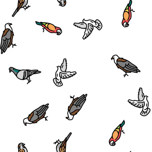 Vector illustration of Bird Flying Animal With Feather Vector Seamless Pattern