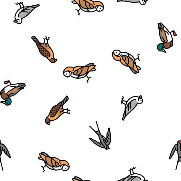Vector illustration of Bird Flying Animal With Feather Vector Seamless Pattern