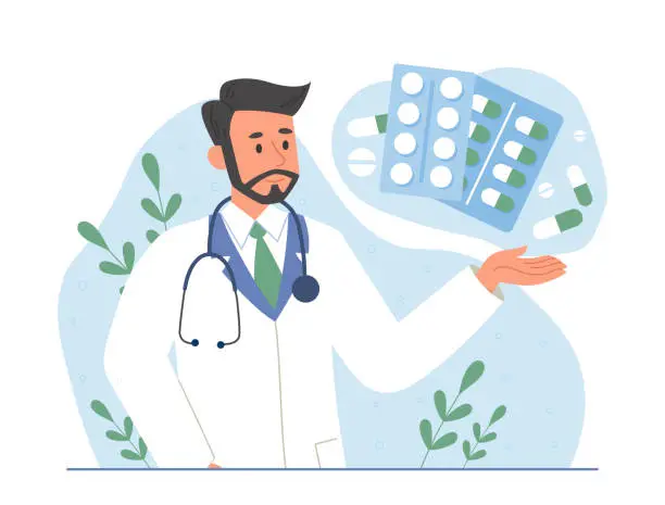 Vector illustration of Doctor and medicine