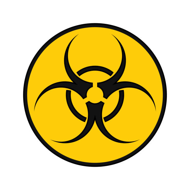żółty symbol zanieczyszczenia biologicznego lub ostrzeżenie - radiation protection suit biology danger biochemical warfare stock illustrations
