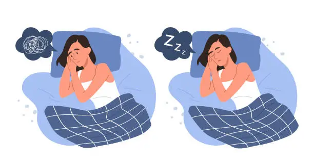 Vector illustration of Sleeping and insomnia