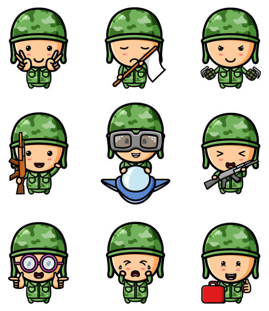 ilustraciones, imágenes clip art, dibujos animados e iconos de stock de el lindo chico del ejército listo para el conjunto de paquetes de mascotas militares - ukraine war