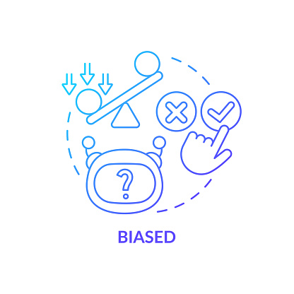 Biased blue gradient concept icon. Decision making. Artificial intelligence. Drawback of machine learning abstract idea thin line illustration. Isolated outline drawing. Myriad Pro-Bold font used