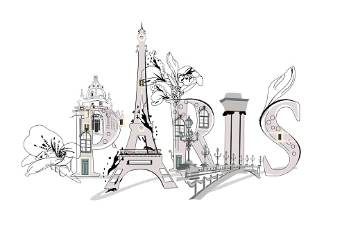 Paris Lettering Cut Out Paris Lettering Decorated With Flowers And The Eiffel Tower And Other ...