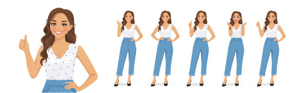 Woman in casual style clothes set vector art illustration