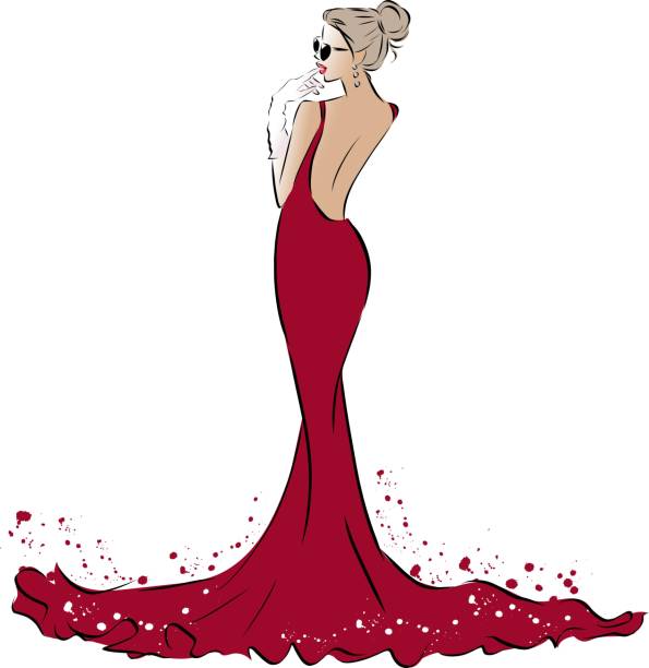 illustrazioni stock, clip art, cartoni animati e icone di tendenza di donna in un abito nero - evening gown