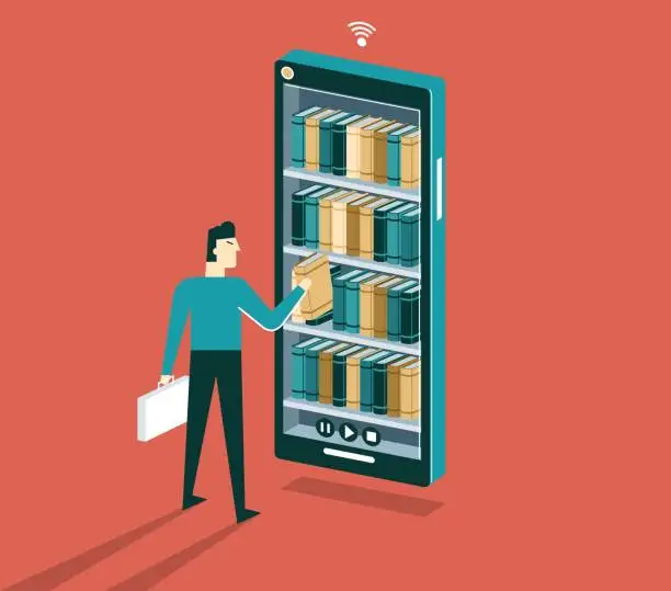 Vector illustration of Smartphone and Stack of Books - Businessman