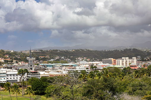 Pointe-à-Pitre, Grande-Terre, Guadeloupe: Victory Square (Place de la Victoire) faciing the 'darse', a sheltered basin framed by the docks - For the Pointois, this square represents the heart of the city. Fish market on the left.