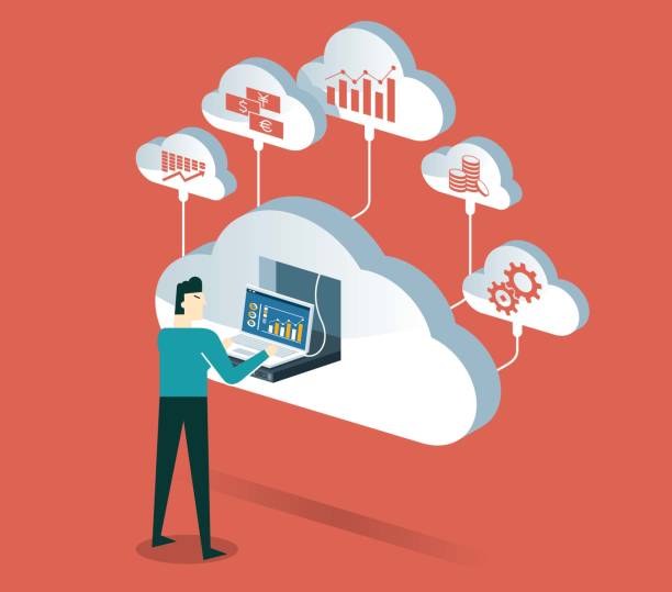 Cloud Computing - Businessman vector art illustration