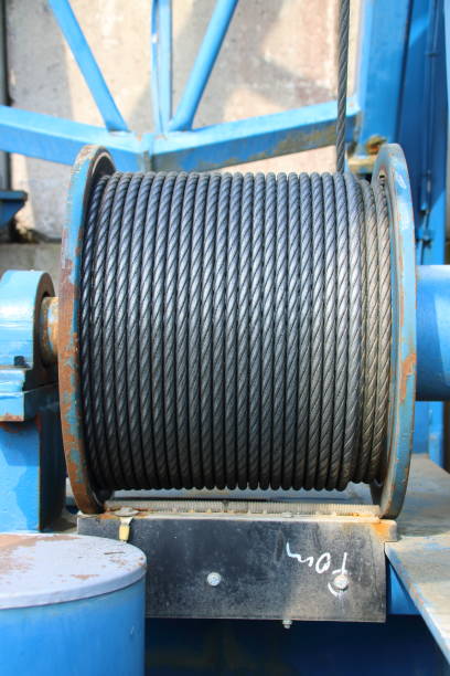 istock Winch with a wire rope on a crane 1395551536