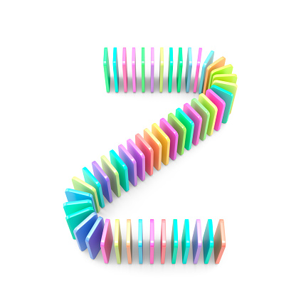 Glossy Multi Colored Number 2. Domino Font Isolated on White Background. 3d Rendering