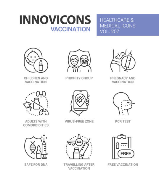 вакцинация и здравоохранение - линия дизайна иконок стиля набор - complimentary therapy stock illustrations