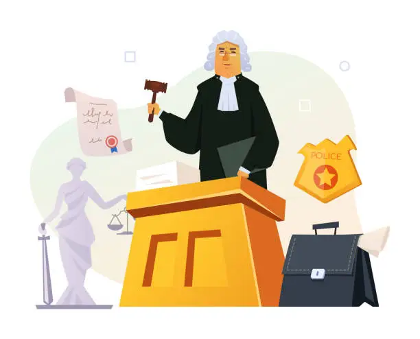 Vector illustration of Judge pronounces judgment - modern colored vector poster