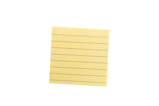 Yellow striped sticker isolated on white background. Template for your projects. Top view. Single sticky note. stock photo