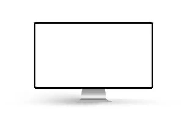 Vector illustration of Computer monitor vector mockup with white screen isolated on white background