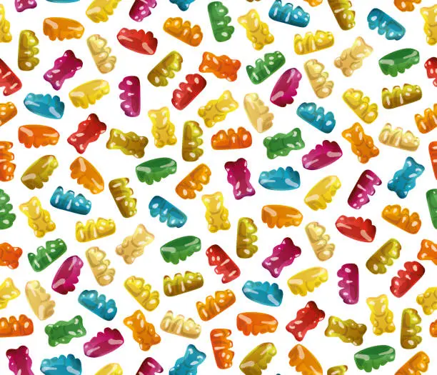Vector illustration of Gummy Bear Candy seamless pattern. Jelly Bear seamless texture.