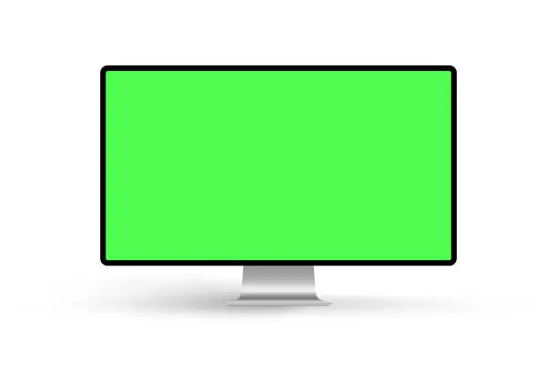 Vector illustration of Computer monitor vector mockup with green chroma key screen isolated on white background