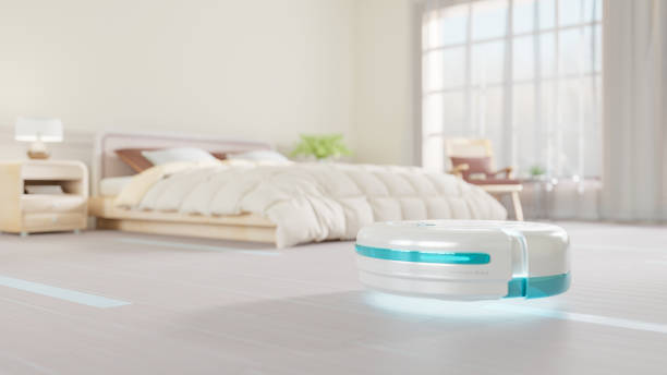 istock Autonomous UV Disinfection Robot Flying In the Bedroom - 3d render illustrator 1395561519