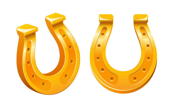 白い背景に孤立した黄金の馬蹄形。幸運、富、成功ベクトルの象徴 - horseshoe点のイラスト素材／クリップアート素材／マンガ素材／アイコン素材