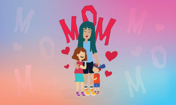 illustrations, cliparts, dessins animés et icônes de j’aime ma mère pour toujours - love women little boys affectionate