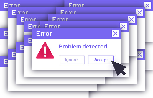 Error message on a computer screen for a memory error or problem detected in the operating system.