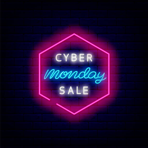 istock Cyber monday sale neon emblem. Hexagon frame. Luminous sign. Outer glowing effect logo. Vector stock illustration 1395564611