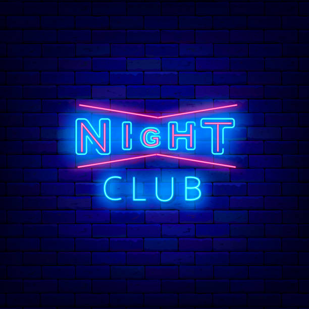 istock Night club neon signboard. Disco advertising. Dance party emblem. Performance concept on brick wall. Vector illustration 1395564645