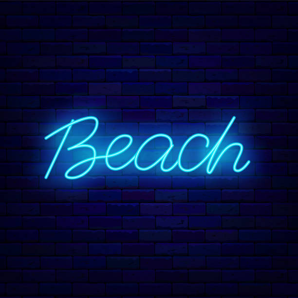 istock Beach neon word. Glowing lettering signboard. Ocean event. Sea vacation concept. Shiny banner. Vector illustration 1395564688