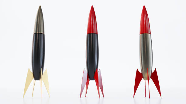 istock set of Launching rocket model taking off against white background. 1395565003