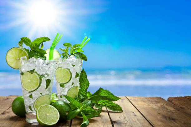 istock Mojito cubano in a tropical beach. Copy space 1395579052