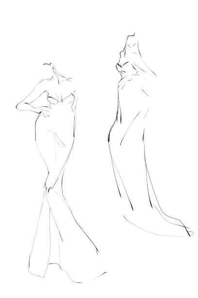Young women in evening dress. Fashion illustration, sketch. Vector haute couture stock illustrations