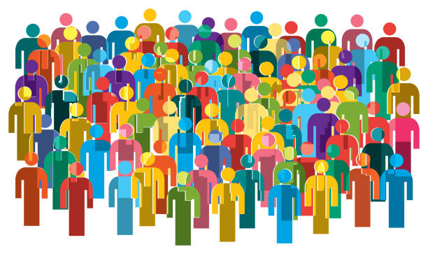 Vector illustration of group of stylized people. Multicolored vector illustration of large group of people. People icons. anonymous activist network stock illustrations