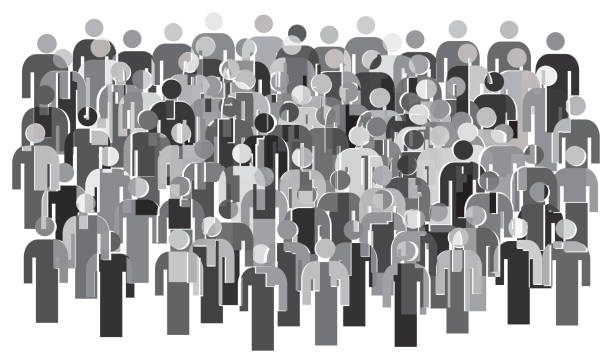 Vector illustration of group of stylized people. Vector illustration of large group of people in grayscale. People icons. anonymous activist network stock illustrations