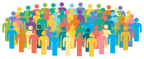 Vector illustration of group of stylized people. Multicolored vector illustration of large group of people. People icons. anonymous activist network stock illustrations