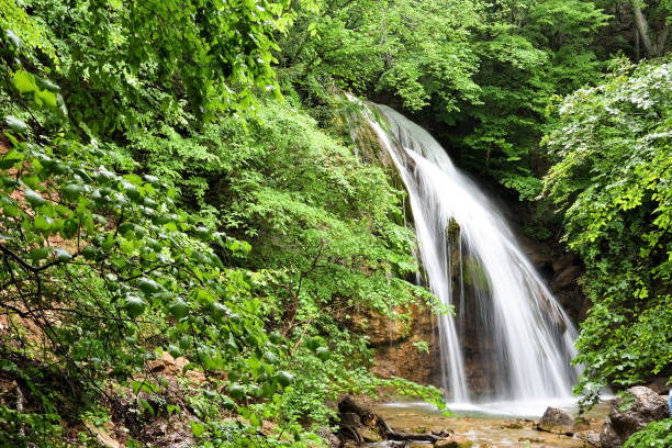 Waterfall Jur-Jur in Crimea full hight beautiful water strings landscape