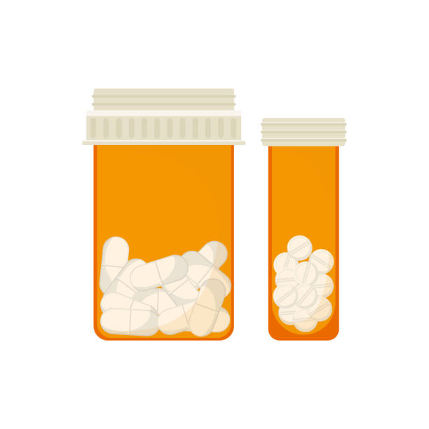 orangefarbene flasche mit tabletten - pill bottle bottle medicine empty stock-grafiken, -clipart, -cartoons und -symbole
