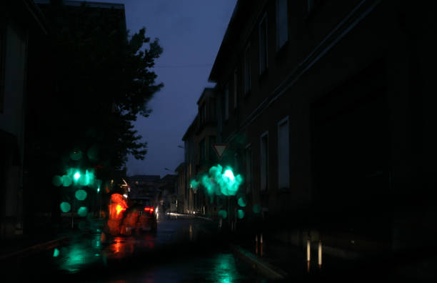 istock Drive car by night into a thunderstorm 1395587305