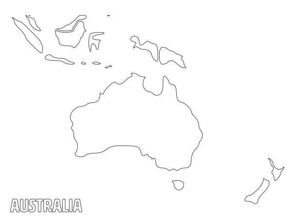 gładka mapa kontynentu australijskiego - new zealand map cartography vector stock illustrations