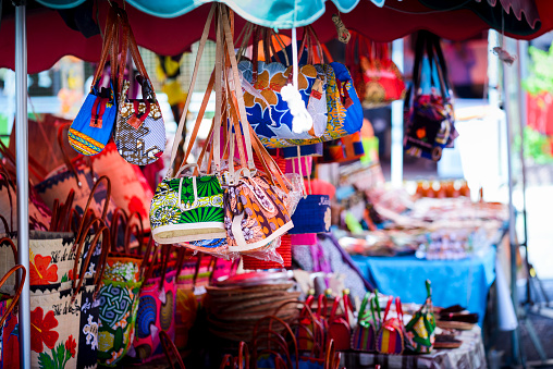 Colored bags at Saint Paul market place, Reunion Island