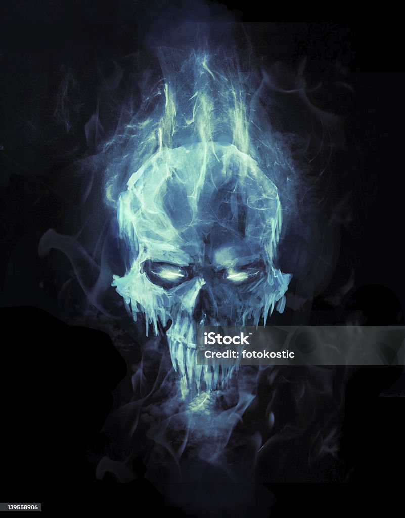 ice skull doomed ice skull in cold flame Smoke - Physical Structure stock illustration