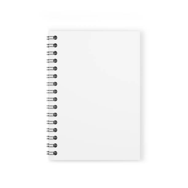 istock Notebook mockup with silver spiral. Blank page, copy space of open booklet. 1395590045