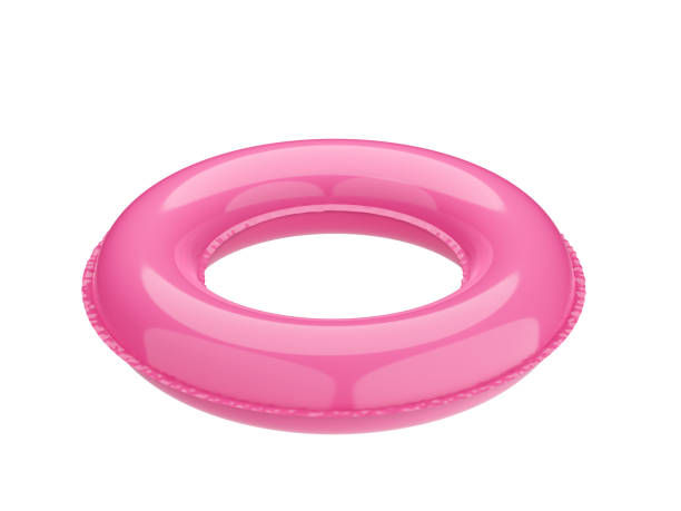 anillo de goma, boya de vida rosa redonda. juguete inflable de verano. - float fotografías e imágenes de stock