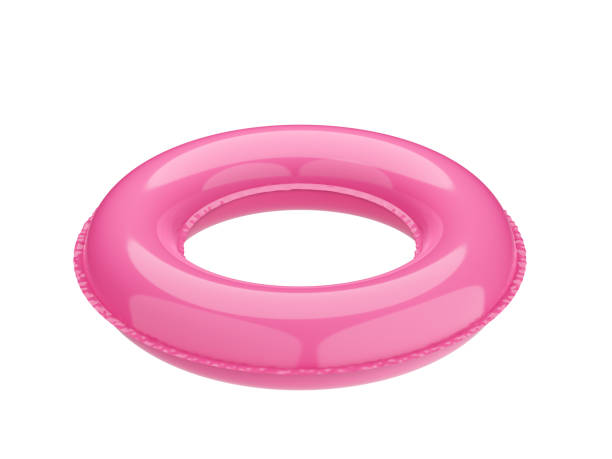 고무 링, 둥근 분홍색 생활 부표. 여름 풍선 장난감. - inflatable ring inflatable float swimming equipment 뉴스 사진 이미지