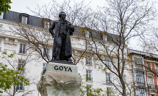 A picture of the Monument to Goya near the Museo Nacional del Prado.