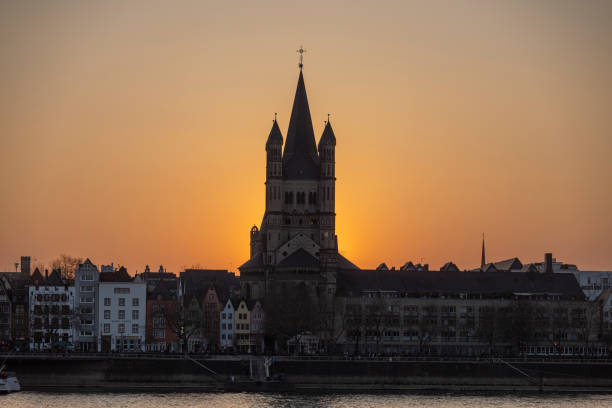Cologne, Germany: Mar 27th 2022: Great St. Martin Church is a prominent part of Cologne skyline.