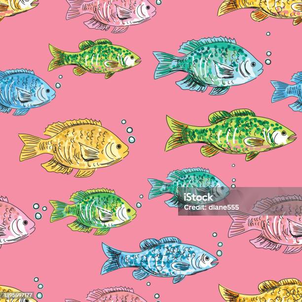 Cute Doodle Fish Seamless Repeating Pattern Stock Illustration ...